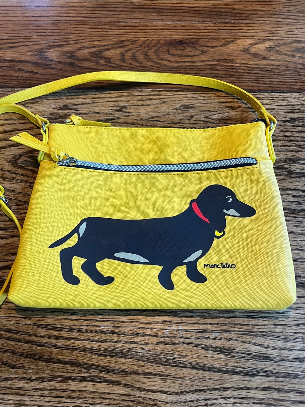 Marc Tetro Yellow Dachshund Crossbody Bag Double Zip Immaculate